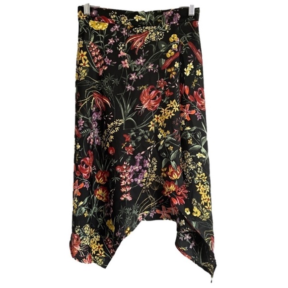 H&M Dark Floral Lillies Asymmetric Flowy Skirt - 8/M - Picture 2 of 7